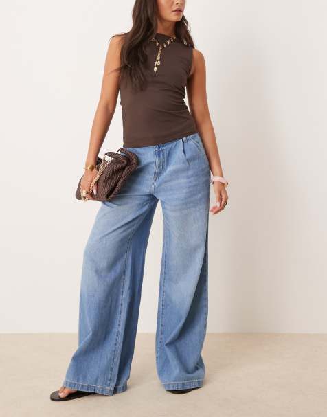 Mango pleat front fluid straight leg jean in light blue - view 1