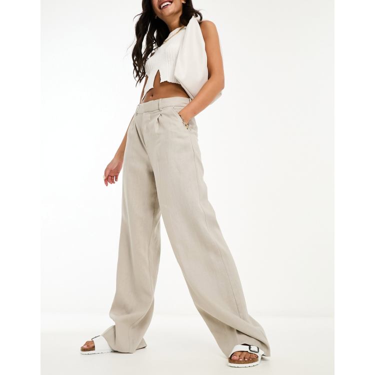 ASOS DESIGN pleat front relaxed linen pants in tan