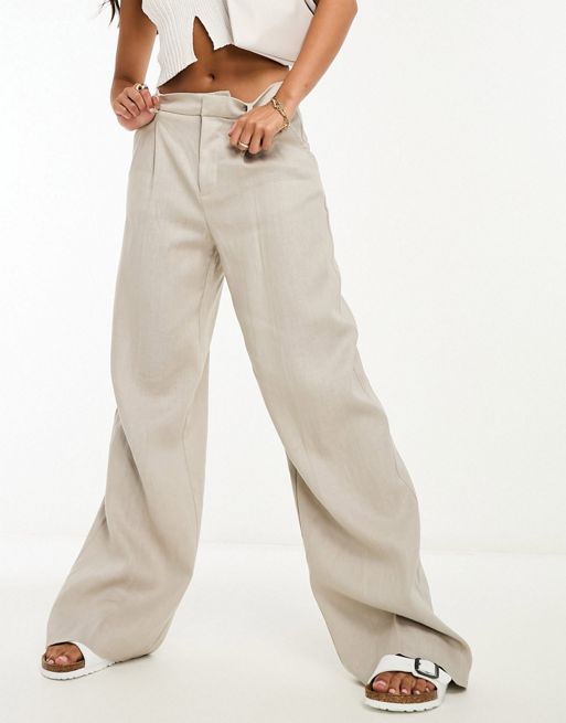 ASOS DESIGN pleat front relaxed linen pants in tan