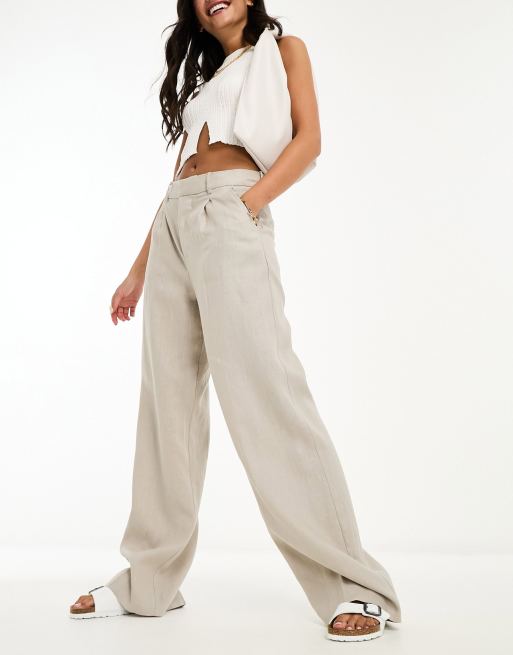 Mango pleat front linen trousers in stone