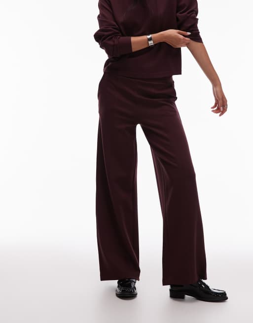 Mango pleat front straight leg jogger co-ord in burgundy, 2 of 5