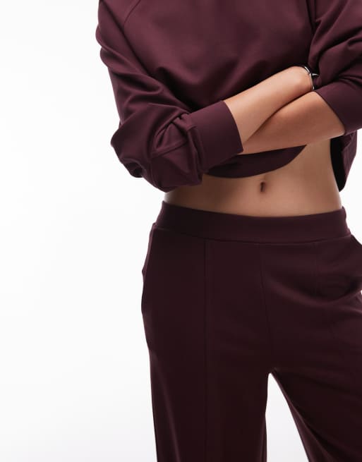 Mango pleat front straight leg jogger co-ord in burgundy, 4 of 5