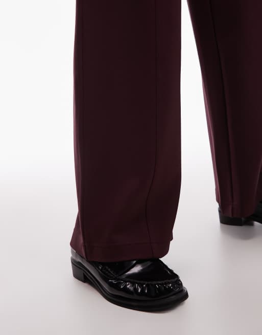 Mango pleat front straight leg jogger co-ord in burgundy, 5 of 5