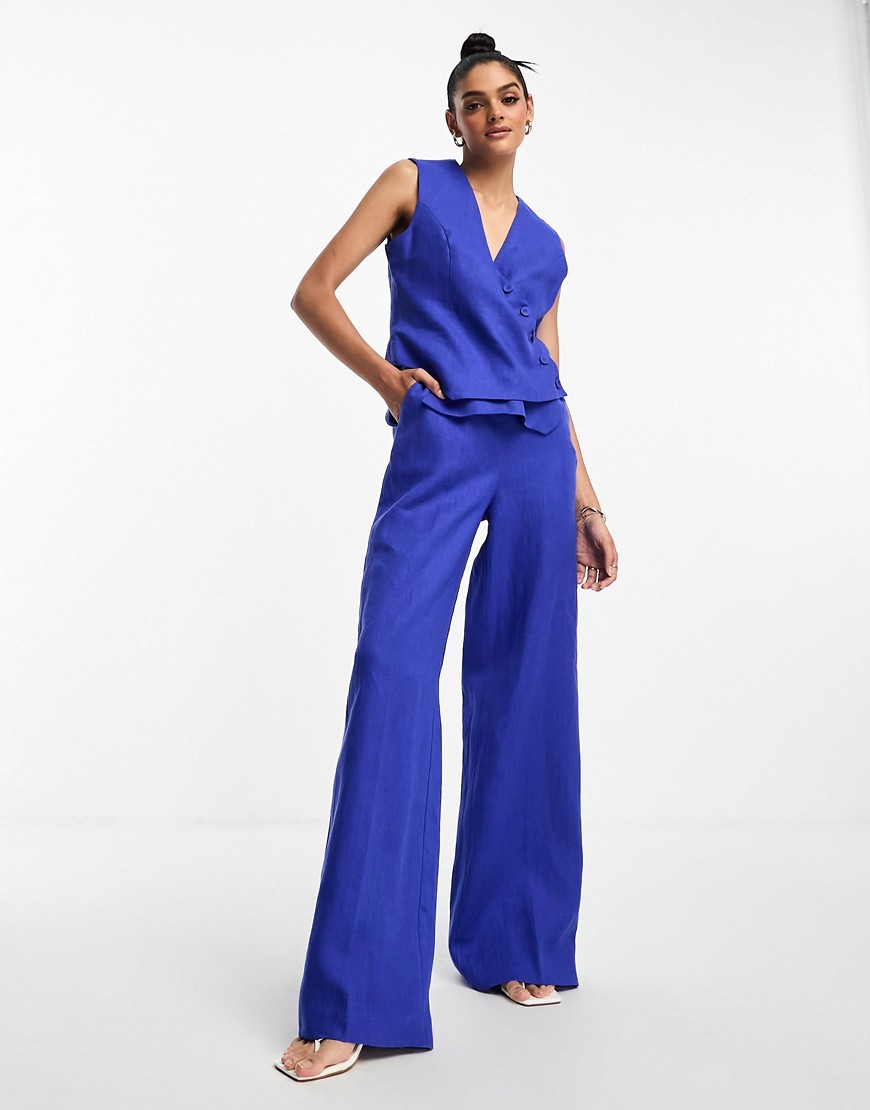 Mango pleat front straight leg trousers co-ord in cobalt blue