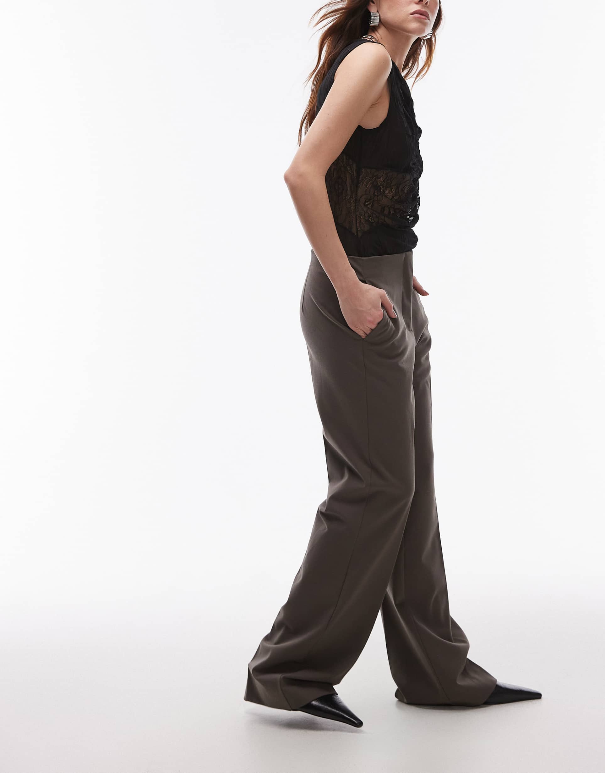 mango pleat front tailored pants in brown