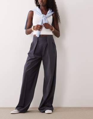 Mango Pleat Front Tailored Pants In Blue