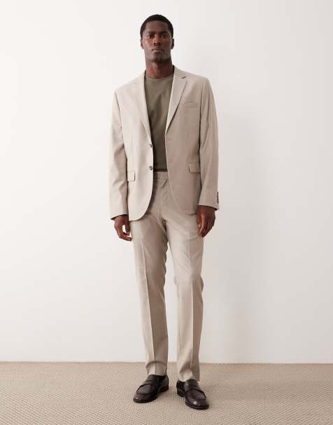 Mango pleat front tailored straight trouser co-ord in beige - view 1