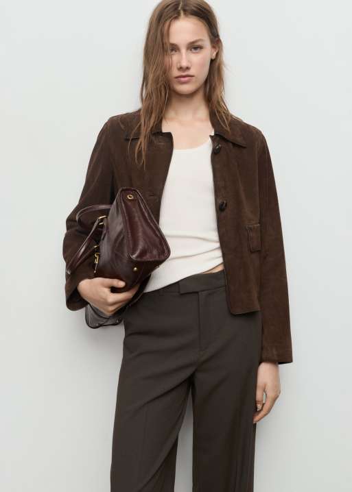 Mango pleat front tailored straight trouser in khaki, 5 of 5