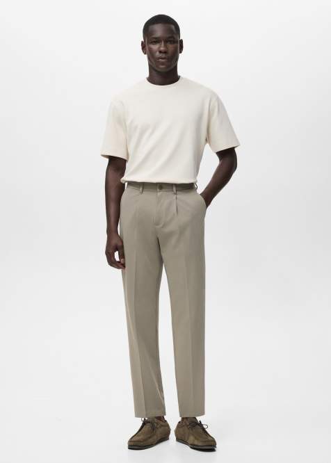 Mango pleat front tailored straight trouser in mushroom - view 1