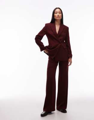 Mango Mango pleat front tailored trouser co-ord in dark red