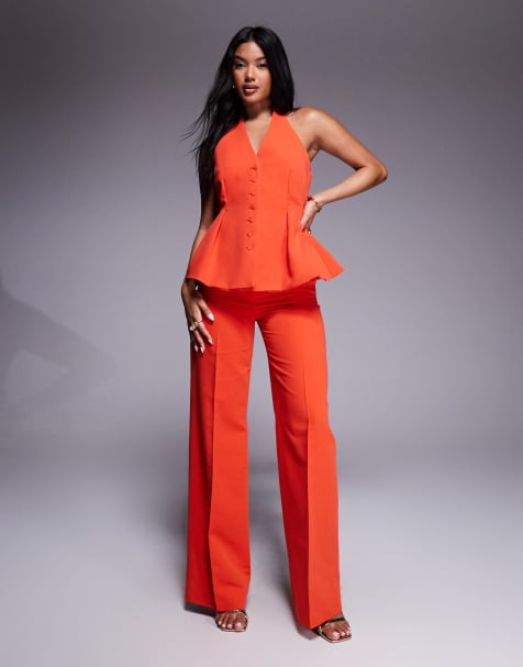 Mango pleat front tailored trouser co-ord in red