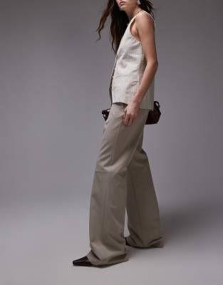 Mango Mango pleat front tailored trouser in light beige-Neutral