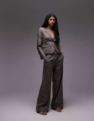 Mango Pleat Front Wide Leg Pants In Brown
