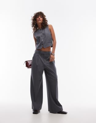 pleat front wide leg pants in gray - part of a set