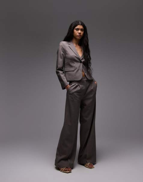 Mango pleat front wide leg trousers co-ord in brown