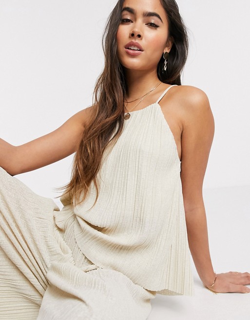 Mango pleated co-ord vest in beige