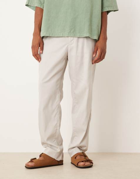 Mango pleated detailing woven sweatpants in stone - view 1