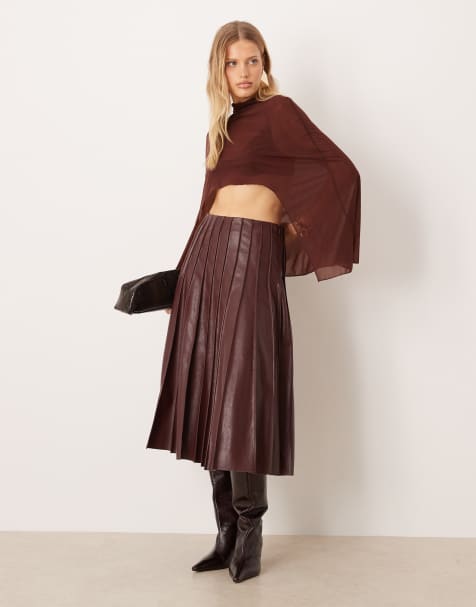 Mango pleated faux leather maxi skirt in burgundy - view 1