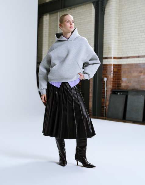 Mango pleated faux leather maxi skirt in chocolate - view 1