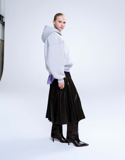 Mango pleated faux leather maxi skirt in chocolate, 5 of 5