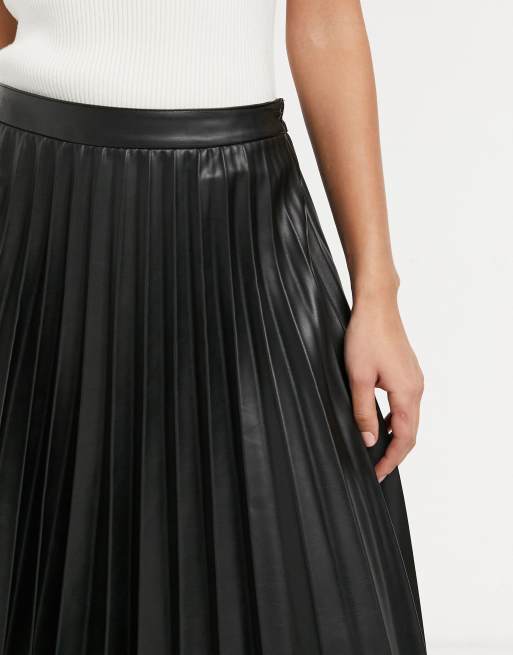 Topshop faux leather pleated hotsell midi skirt in black