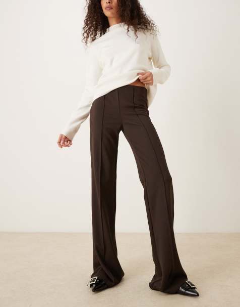 Mango pleated front flared pants in brown - view 1