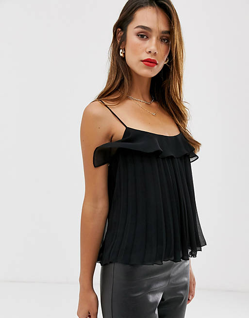 Mango pleated layered cami top in black | ASOS