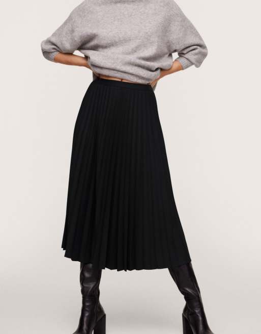 Mango pleated midi skirt in black | ASOS