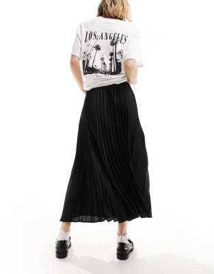 Mango Pleated Midi Skirt Black In Black