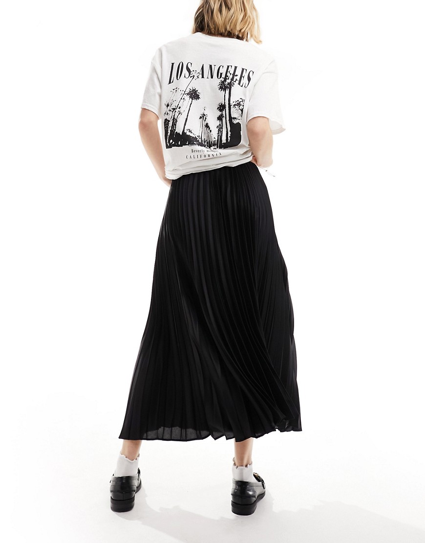 Shop Mango Pleated Midi Skirt In Black