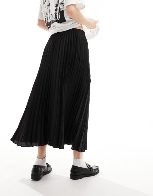 Mango pleated midi skirt in black