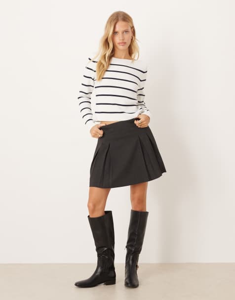 Mango pleated mini skirt in gray - view 1