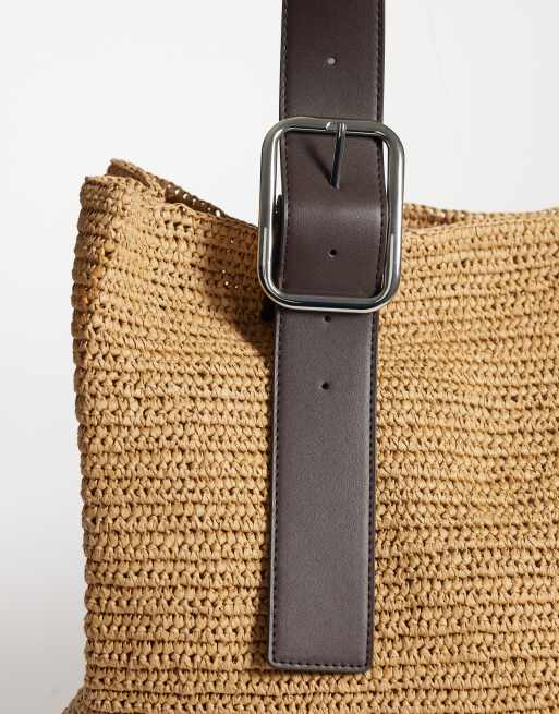 Mango pleciona torba typu tote z detalem klamry w beżu, 4 z 4