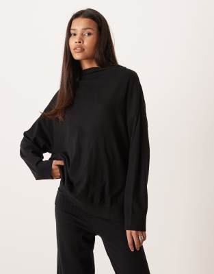 Mango Plegamm Knit High Neck Sweater In Black