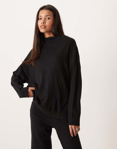 Mango Plegamm knitted high neck sweater co-ord in black - view 1
