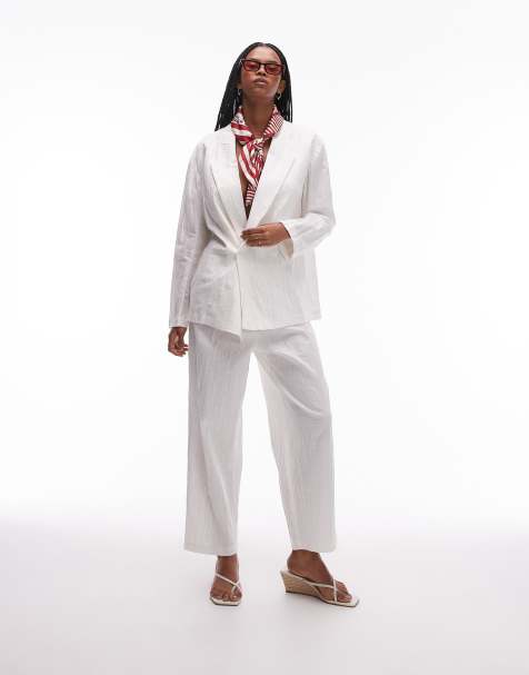 Mango plisse linen mix suit co-ord in white - view 1