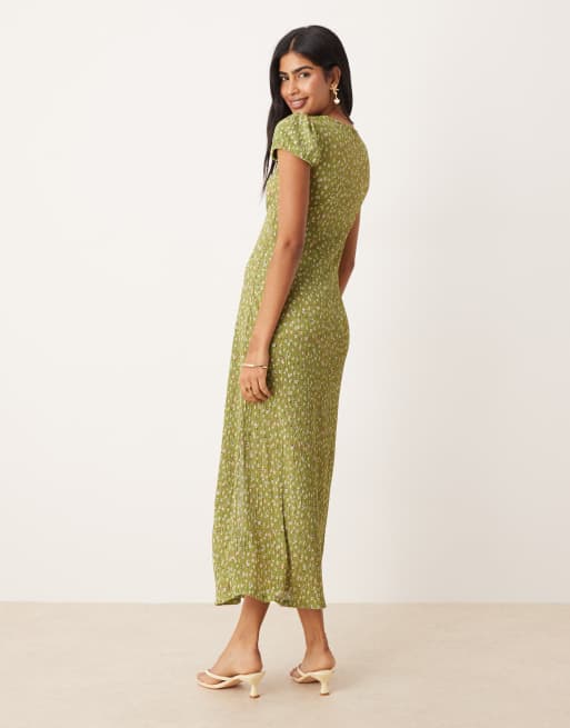 Mango plisse midi dress in green floral print