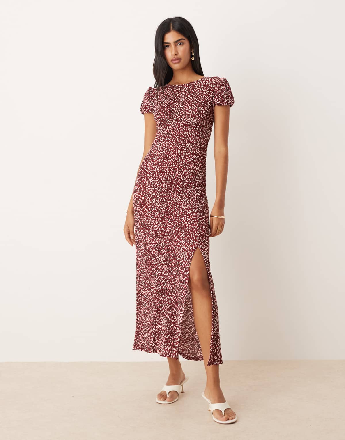 Mango plisse midi dress in red abstract print