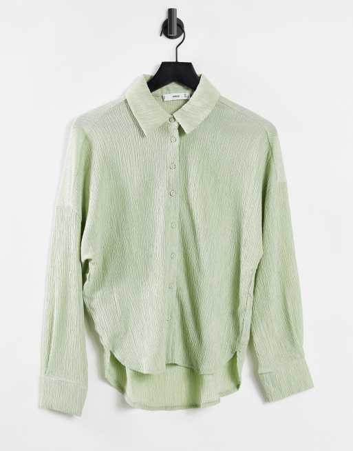 Mango plisse shirt and pants set in sage green | ASOS