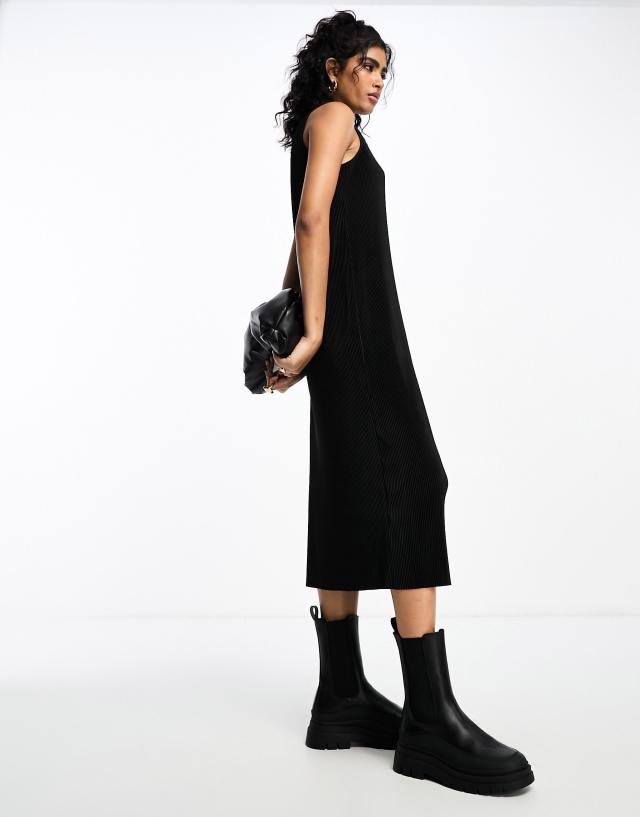 Mango - plisse sleeveless dress in black