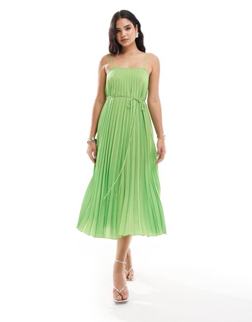Mango – Plissiertes Camisole-Midikleid in Grün