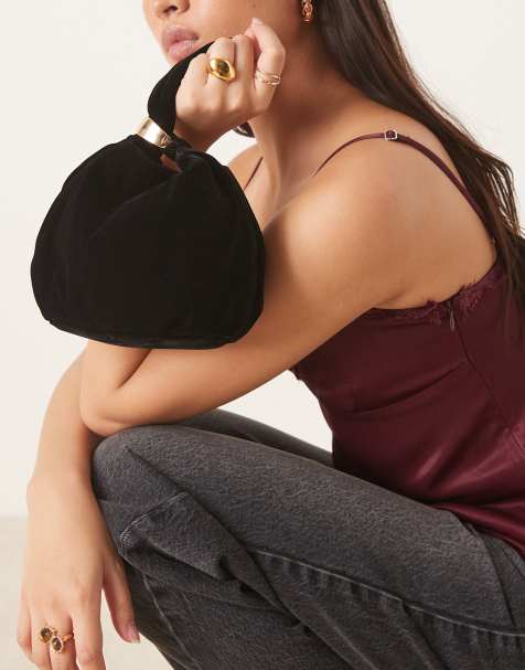 Mango - Pochette en velours avec détail doré - Noir - view 1