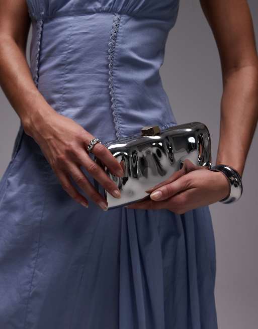 Clutch Purse Pochette Blu Argento Dazzling Women Color Argento