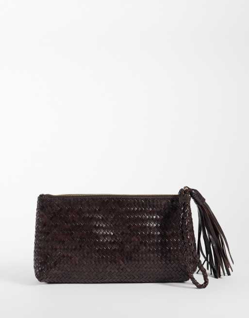 Mango pochette intrecciata in pelle marrone, 4 di 4