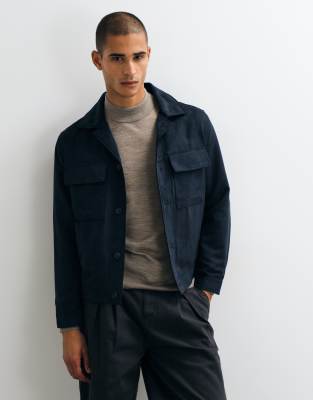 Mango Pocket Detail Jacket In Navy