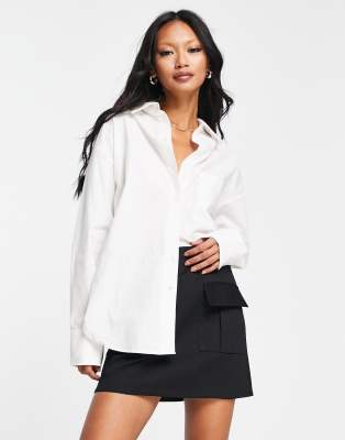 Mango pocket detail oversized shirt in white