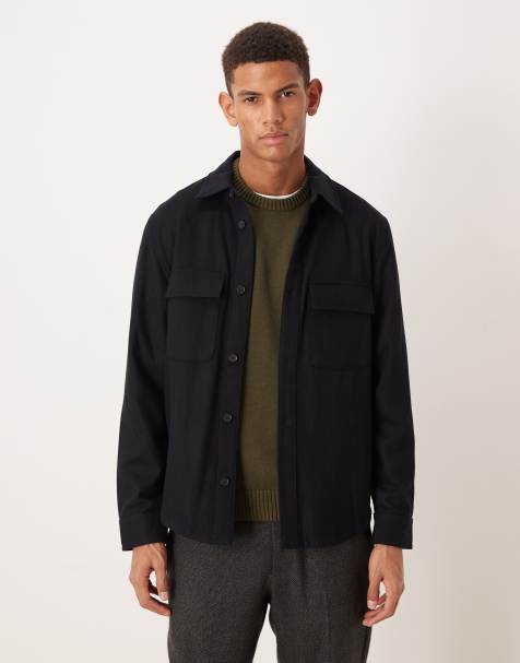 Mango pocket detail wool mix jacket in navy - view 1