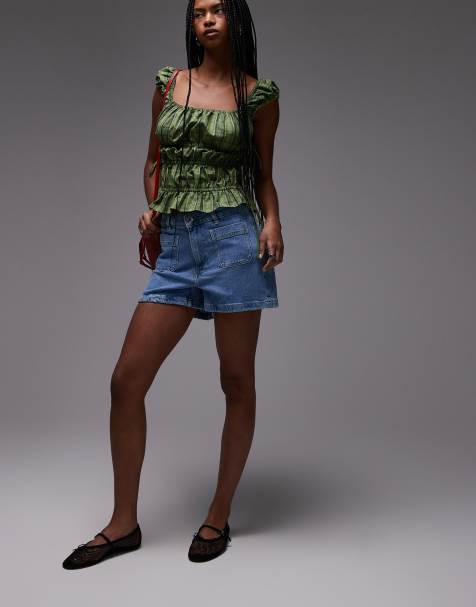 Mango pocket front slim denim shorts in light blue - view 1