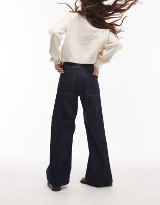 Mango Pocket Front Wide Leg Jeans In Blue