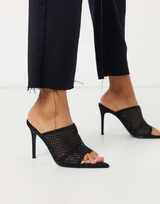 Mango point toe heeled mules in black